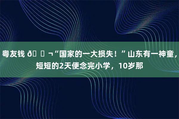 粤友钱 🌬“国家的一大损失！”山东有一神童，短短的2天便念完小学，10岁那