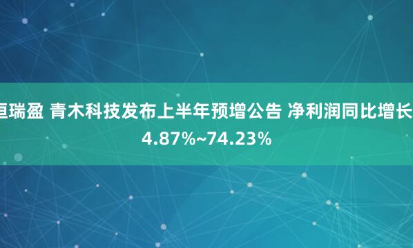 恒瑞盈 青木科技发布上半年预增公告 净利润同比增长54.87%~74.23%